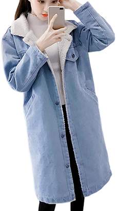 Zilcremo Women Winter Casual Fleece Warm Denim Trenchcoat Parka Outerwear S