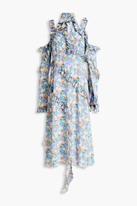 R 13 Cold-shoulder floral-print silk crepe de chine midi dress