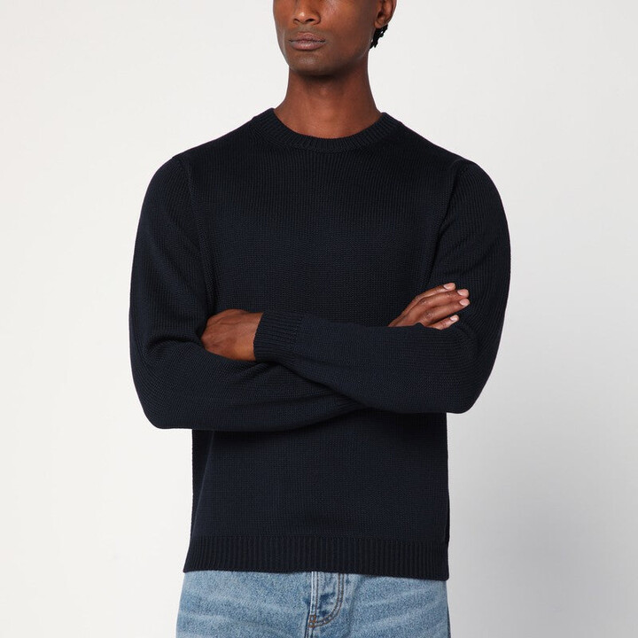Roberto Collina Navy Blue Crew Neck Wool Sweater
