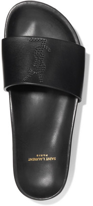 Saint Laurent Jimmy Logo-embroidered Leather Slides - Black