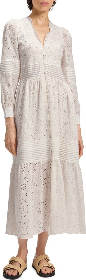 BOSS ORANGE Dabrody Long Sleeve Eyelet Midi Dress