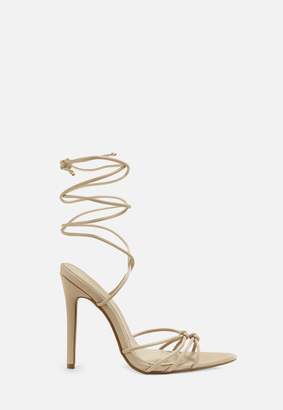 Missguided Nude Pointed Toe Lace Up Barely There Heels
