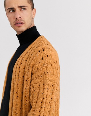 ASOS DESIGN oversized cable knit cardigan in tan
