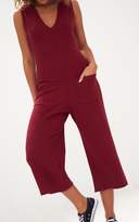 Thumbnail for your product : PrettyLittleThing Burgundy Ribbed Culotte Pocket Jumpsuit