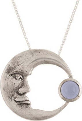 Etsy Crescent Moon Pendant - Large Sterling Silver Man in The Necklace With Blue Chalcedony