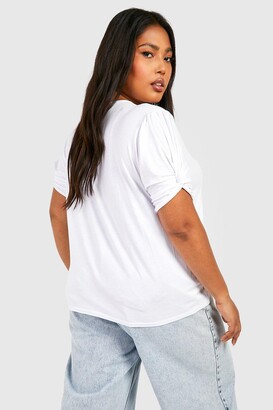 boohoo Plus Ruched Knot Puff Sleeve T-Shirt