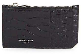 Saint Laurent Fragments Croc-Embossed Leather Zip Card Case