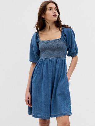 Gap 100% Organic Cotton Puff Sleeve Denim Mini Dress with Washwell