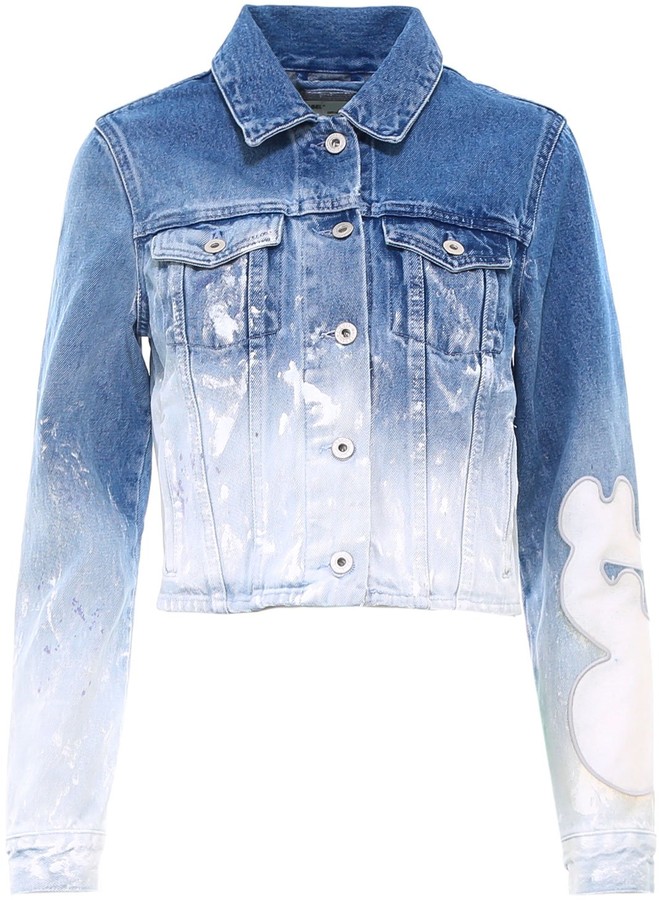 off white distressed denim jacket