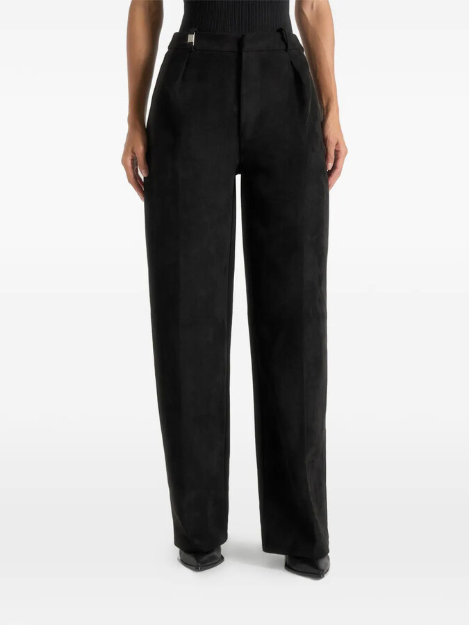 Manière De Voir Solene pleated faux-suede black wide-leg trousers
