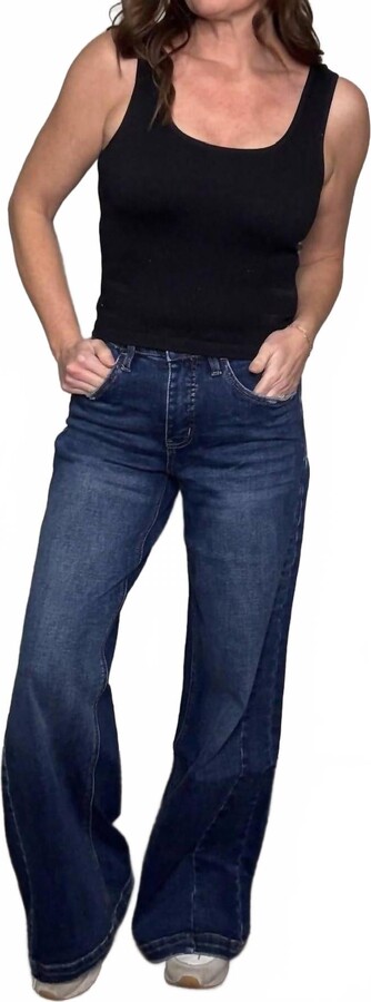 LOVERVET High Rise Tummy Control Wide Leg Jeans In Dark Wash