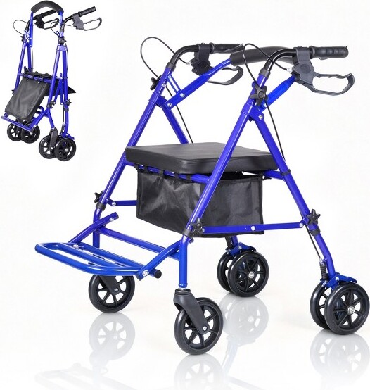 CuisinSmart FoldableRollatorWalkerswithSeatforSeniors8''BigWheels300lb.WeightCapacityAdjustableHandlesandSeatHeight