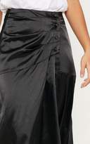 Thumbnail for your product : PrettyLittleThing Petite Black Satin Button Waist Midi Skirt