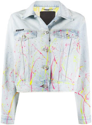 hot pink cropped denim jacket