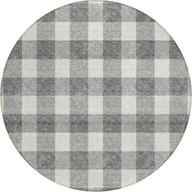 HomeRoots 8' Gray Round Plaid Washable Indoor Outdoor Area Rug