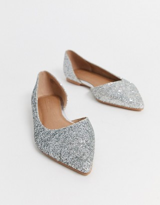 ASOS DESIGN Wide Fit Virtue d'orsay pointed ballet flats in silver glitter