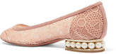 Thumbnail for your product : Nicholas Kirkwood Casati Faux Pearl-embellished Lace Ballet Flats - Blush