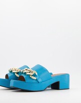 Thumbnail for your product : ASOS DESIGN Heidi premium leather chain platform heeled sandals in blue