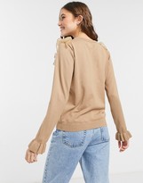 Thumbnail for your product : Qed London frilled mesh detail sweater in camel