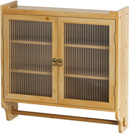 Breakwater Bay 24.8'' Glass Door Vintage Wall Cabinet With Three Of Storage And Towel Rack, Ideal For Kitchen, Bathroom, Dining Room, Natural Wood, Solid Wood Glass,
