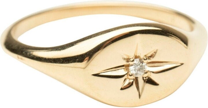 Etsy 14K Gold Starburst Signet Ring .025 Diamond Ladies Ring