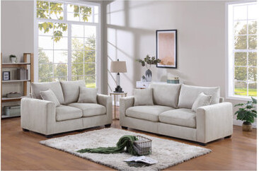 Classic Living Room 2pc Sofa Set Corduroy Sofa And Loveseat w Pillows Square Arms Plush Couch