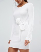 Thumbnail for your product : Missguided Ribbed Long Sleeve Sweater With Tie Waist