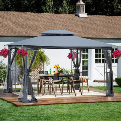 LICEN-Home 13X10 Outdoor Patio Gazebo Canopy Tent With Ventilated Double Roof And Mosquito Net(Detachable Mesh Screen On All Sides),Suitable For Lawn, Garden, Ba