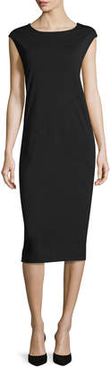 Joan Vass Cap-Sleeve Ponte Knee-Length Dress, Black