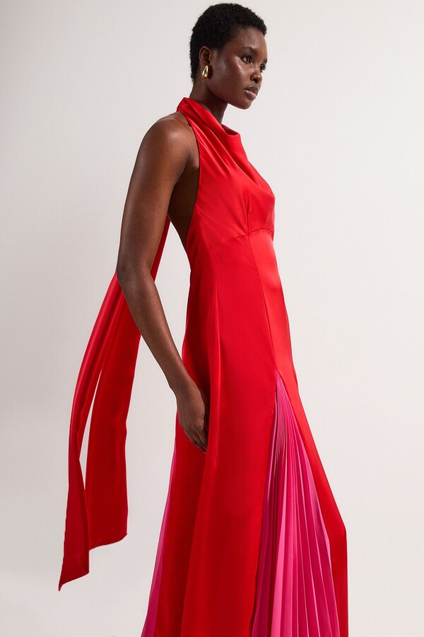 Maxi Dress Karen Millen Red Bardot Dress Feather Bardot Stretch - Main Image