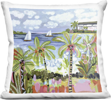Palm Trees in Bright Sun Decorative Printed Throw Pillow design by Karen Fields