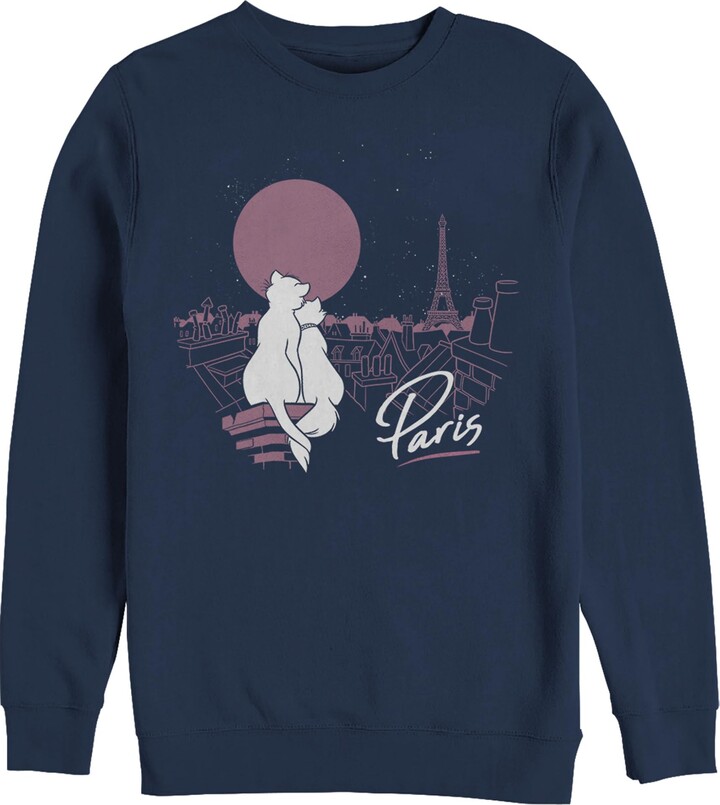 Fifth Sun Men's Aristocats Duchess and Thomas Love in Paris Sweatshirt - Navy Blue - X Large