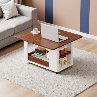 Latitude Run Modern 27.6'' Foldable Coffee & Side Table with Storage Casters Black/Walnut