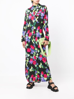 Kenzo Blurred Flowers-Print Maxi Shirt Dress