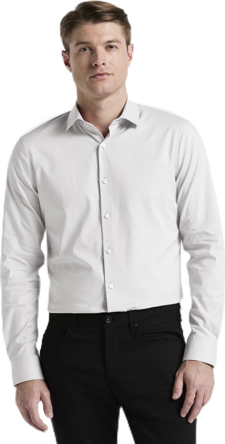 Perry Ellis Motion Men's Slim Fit Net Long Sleeve Button-Down