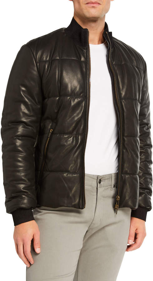 Men's Leather Puffer Jacket - ShopStyle