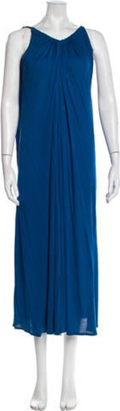 Saint Laurent Rive Gauche Tent Dress Vintage From the Late 1970's - Early 1980's Collection by Blue Sleeveless with V-Neck Sash-Tie Closure at Back