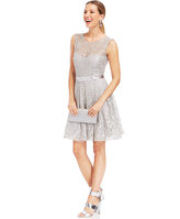 Thumbnail for your product : Betsy & Adam Illusion Foiled Lace Belted Dress