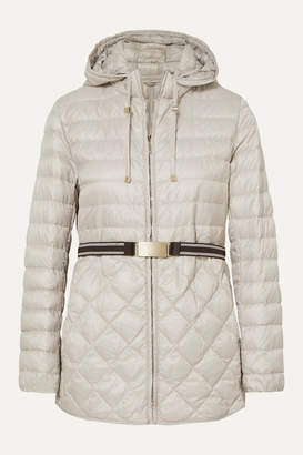 Max Mara The Cube Hooded Belted Quilted Shell Down Coat - Gray