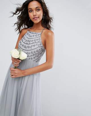 ASOS Design Bridesmaid Delicate Beaded Strappy Back Midi Dress