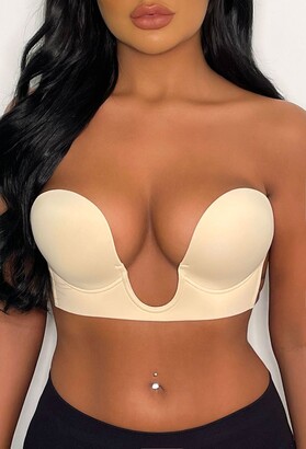 Bontierie Women's Push Up Plunge Adhesive Bra Reusable Deep U-shaped Sticky  Bra Strapless Backless Breast Lifting Bra