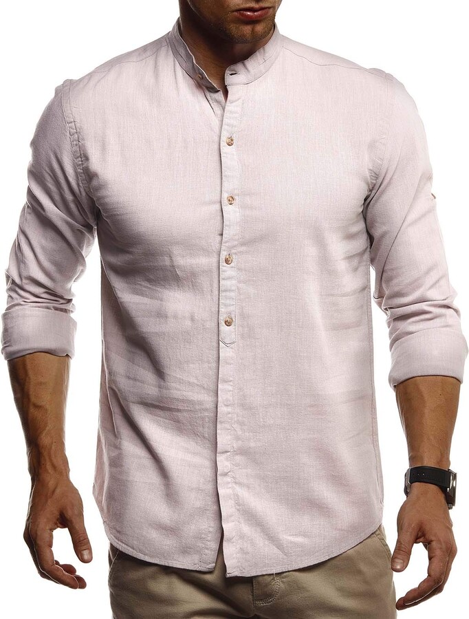 Leif Nelson Men Long Sleeve Shirt LN-3860 Beige Large - ShopStyle