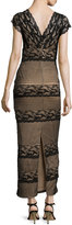 Thumbnail for your product : Marina Cap-Sleeve Folded Lace Gown, Black