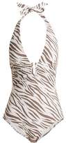Thumbnail for your product : Heidi Klein Kalahari U-bar Halterneck Swimsuit - Womens - Khaki White