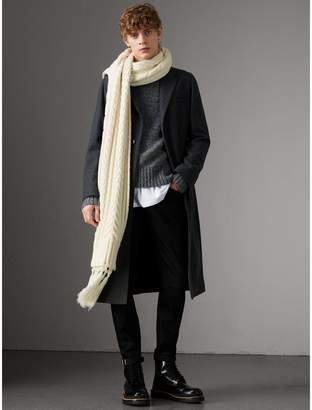 Burberry Tasselled Cable Knit Wool Cashmere Scarf