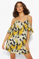 Thumbnail for your product : boohoo Palm Print Cold Shoulder Sun Dress