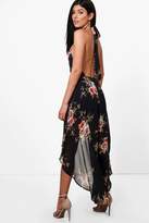 Thumbnail for your product : boohoo Dark Floral Chiffon Halter Maxi Dress