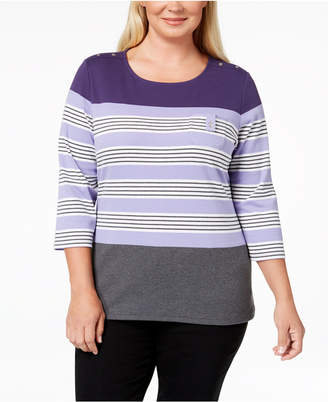 Karen Scott Plus Size Chloe Striped Top, Created for Macy's
