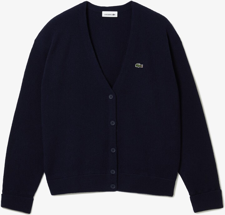 Lacoste Women's Relaxed Fit V-Neck Wool Cardigan