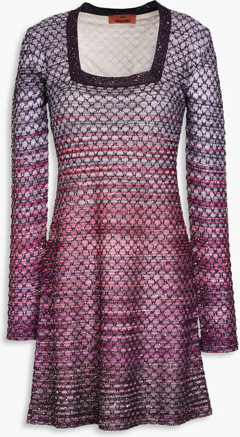 Embellished crochet-knit mini dress